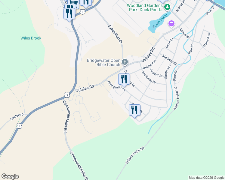 map of restaurants, bars, coffee shops, grocery stores, and more near in Bridgewater