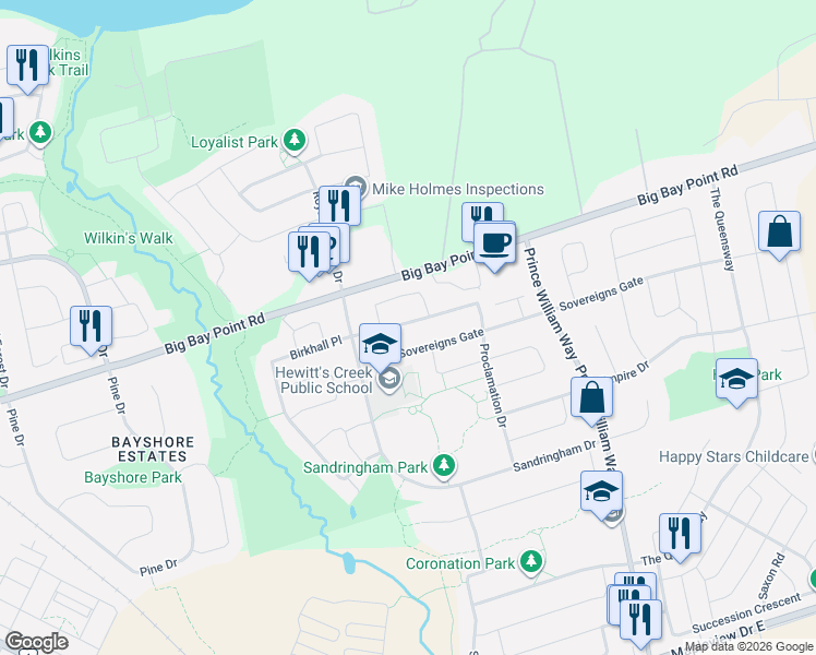 map of restaurants, bars, coffee shops, grocery stores, and more near in Barrie