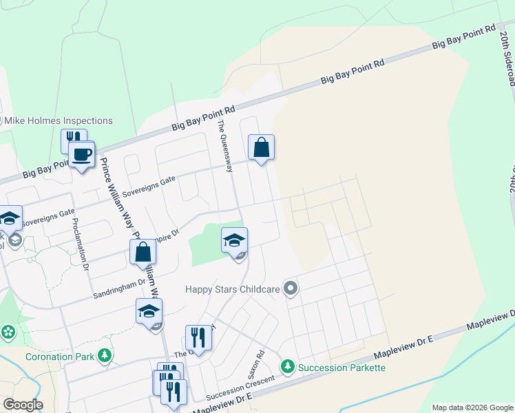 map of restaurants, bars, coffee shops, grocery stores, and more near in Barrie