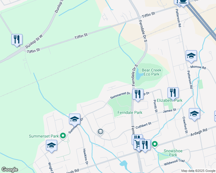map of restaurants, bars, coffee shops, grocery stores, and more near in Barrie