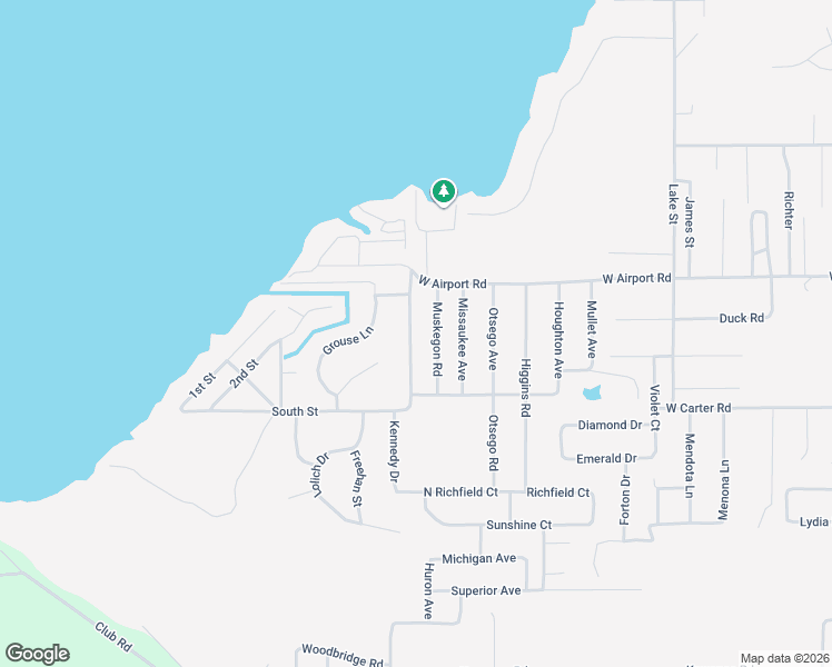 map of restaurants, bars, coffee shops, grocery stores, and more near Lakewoods Beach Drive in Richfield Township