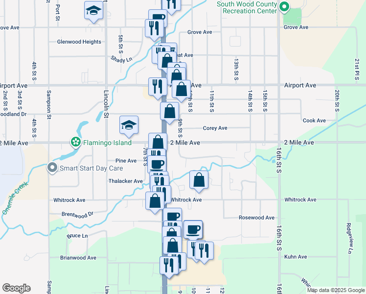 map of restaurants, bars, coffee shops, grocery stores, and more near 911 2 Mile Avenue in Wisconsin Rapids