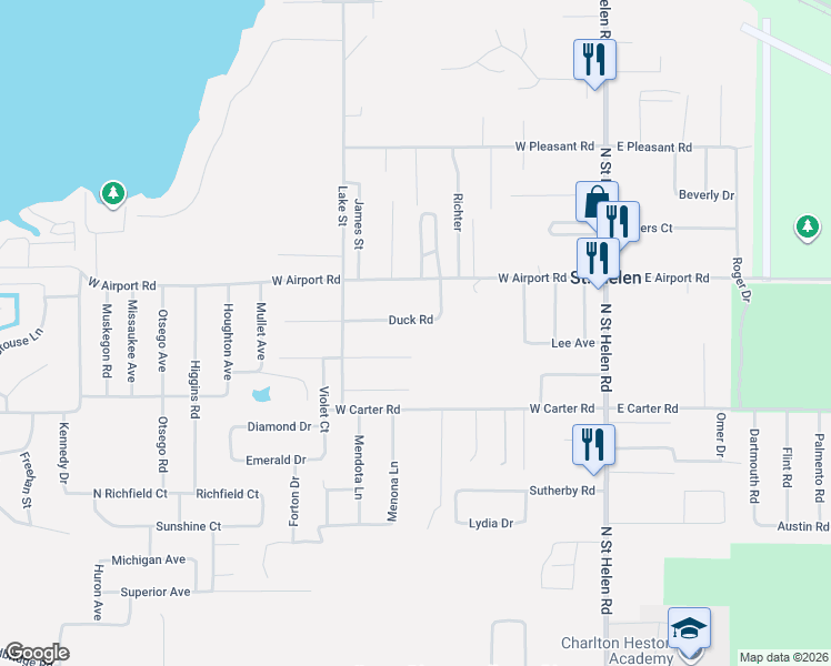 map of restaurants, bars, coffee shops, grocery stores, and more near 1953-9607 Duck Road in Richfield Township