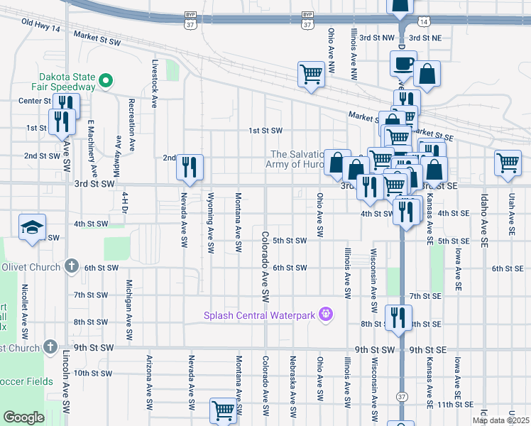 map of restaurants, bars, coffee shops, grocery stores, and more near 399 Colorado Avenue Southwest in Huron