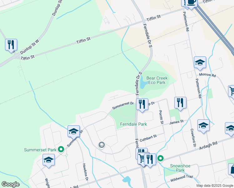 map of restaurants, bars, coffee shops, grocery stores, and more near 3 Greenwich Street in Barrie