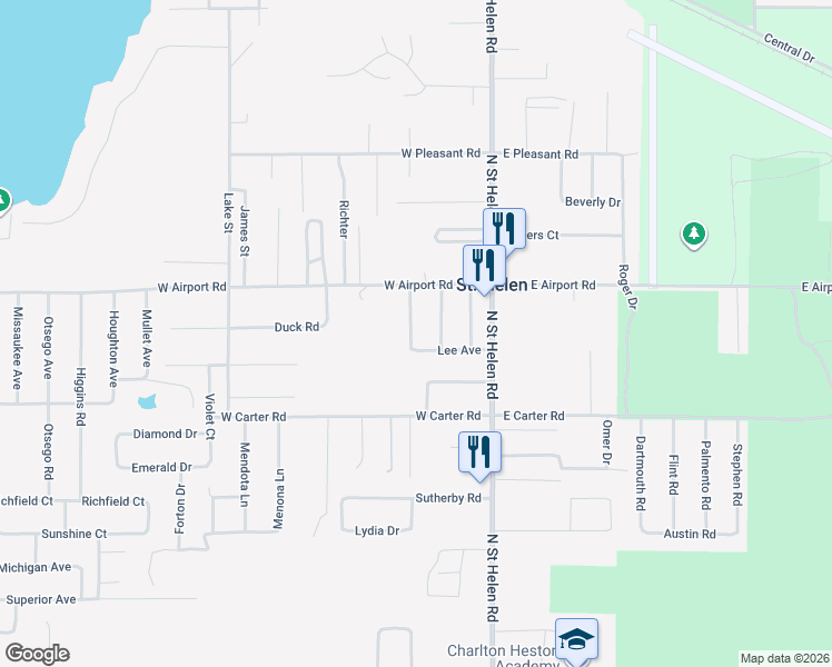 map of restaurants, bars, coffee shops, grocery stores, and more near Sanford Street in Richfield Township