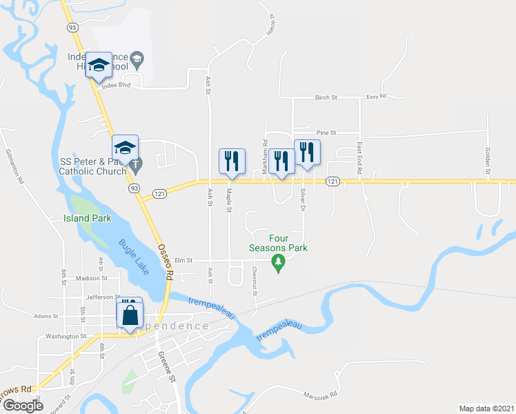 map of restaurants, bars, coffee shops, grocery stores, and more near 35893 Chestnut Street in Independence