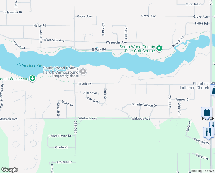 map of restaurants, bars, coffee shops, grocery stores, and more near 6710 South Park Road in Wisconsin Rapids