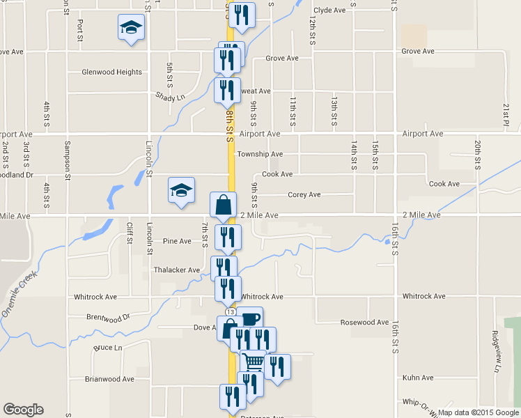 map of restaurants, bars, coffee shops, grocery stores, and more near 911 2 Mile Ave in Wisconsin Rapids