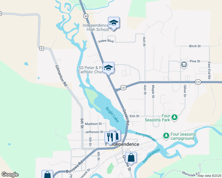 map of restaurants, bars, coffee shops, grocery stores, and more near 35951 Osseo Road in Independence