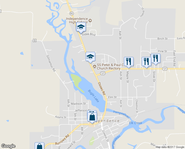 map of restaurants, bars, coffee shops, grocery stores, and more near 35951 Osseo Road in Independence