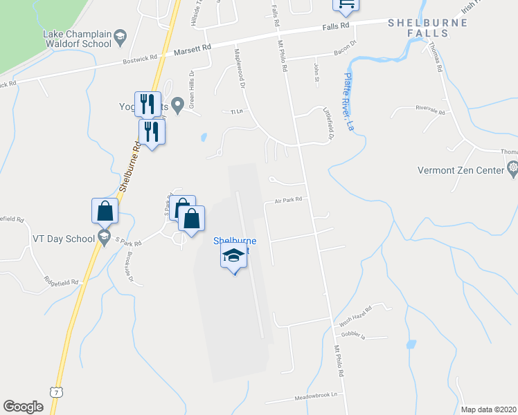 map of restaurants, bars, coffee shops, grocery stores, and more near 144 Air Park Road in Shelburne