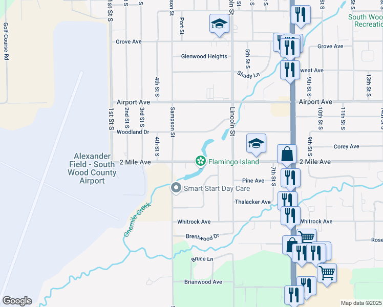 map of restaurants, bars, coffee shops, grocery stores, and more near 439 2 Mile Avenue in Wisconsin Rapids