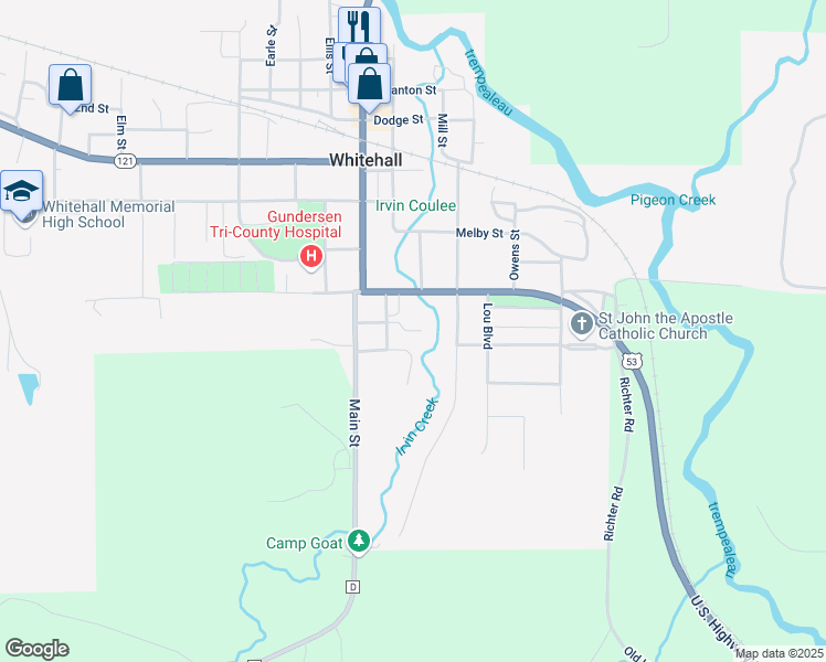 map of restaurants, bars, coffee shops, grocery stores, and more near 1500 South Street in Whitehall
