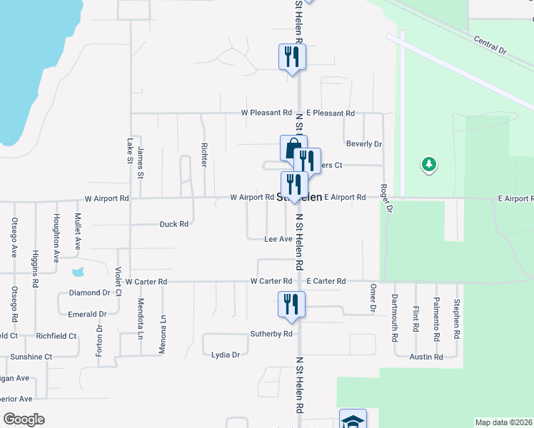 map of restaurants, bars, coffee shops, grocery stores, and more near Sanford Street in Richfield Township