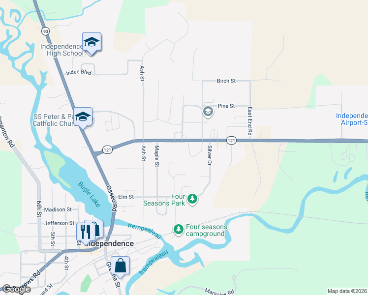map of restaurants, bars, coffee shops, grocery stores, and more near 35893 Chestnut Street in Independence