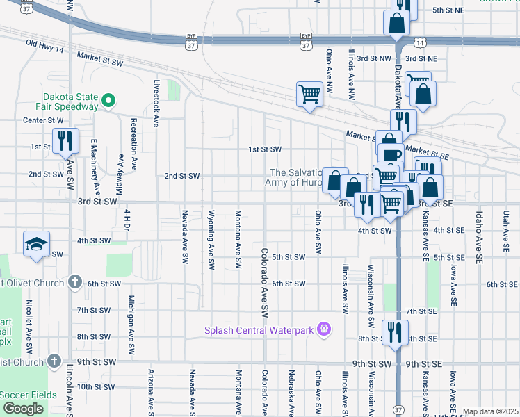 map of restaurants, bars, coffee shops, grocery stores, and more near 301-399 Colorado Avenue Southwest in Huron