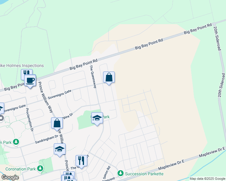 map of restaurants, bars, coffee shops, grocery stores, and more near 111 Winchester Terrace in Barrie