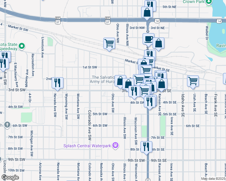 map of restaurants, bars, coffee shops, grocery stores, and more near 300 Ohio Avenue Southwest in Huron