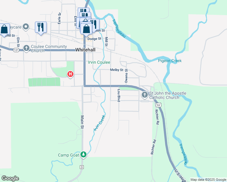 map of restaurants, bars, coffee shops, grocery stores, and more near 35924 Claire Street in Whitehall