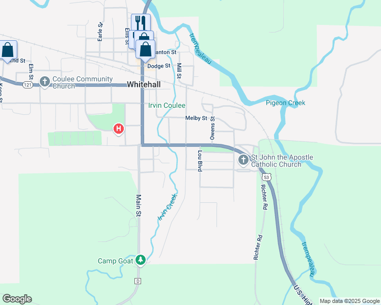 map of restaurants, bars, coffee shops, grocery stores, and more near 35924 Claire Street in Whitehall