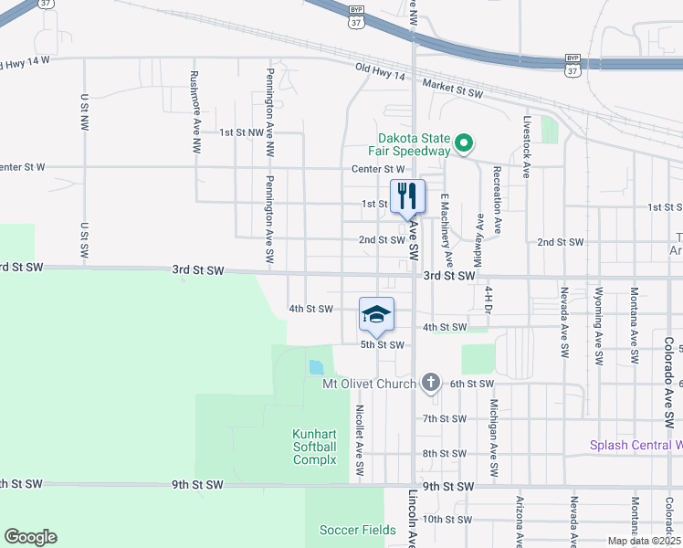 map of restaurants, bars, coffee shops, grocery stores, and more near 301 Nicollet Avenue Southwest in Huron