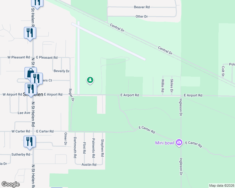 map of restaurants, bars, coffee shops, grocery stores, and more near 10493 East Airport Road in Richfield Township
