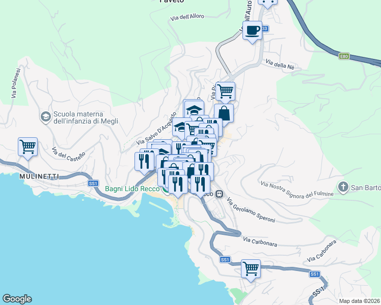map of restaurants, bars, coffee shops, grocery stores, and more near 1 Via Amalfi in Recco