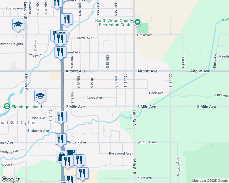 map of restaurants, bars, coffee shops, grocery stores, and more near 3410 14th Street South in Wisconsin Rapids