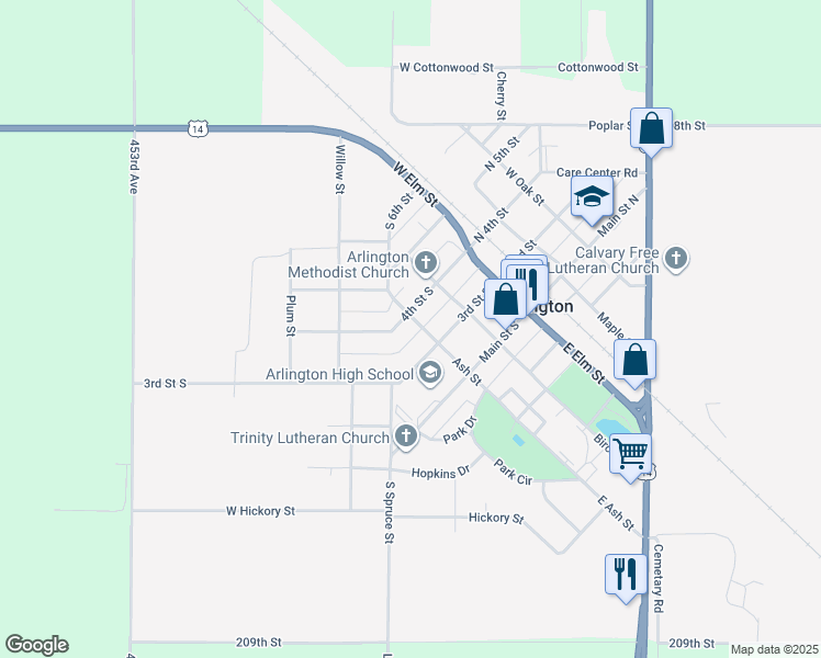 map of restaurants, bars, coffee shops, grocery stores, and more near 300-498 4th Street South in Arlington
