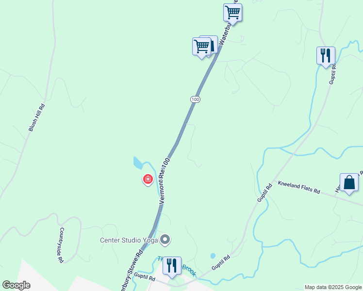 map of restaurants, bars, coffee shops, grocery stores, and more near 118 Stowebury Road in Waterbury Center