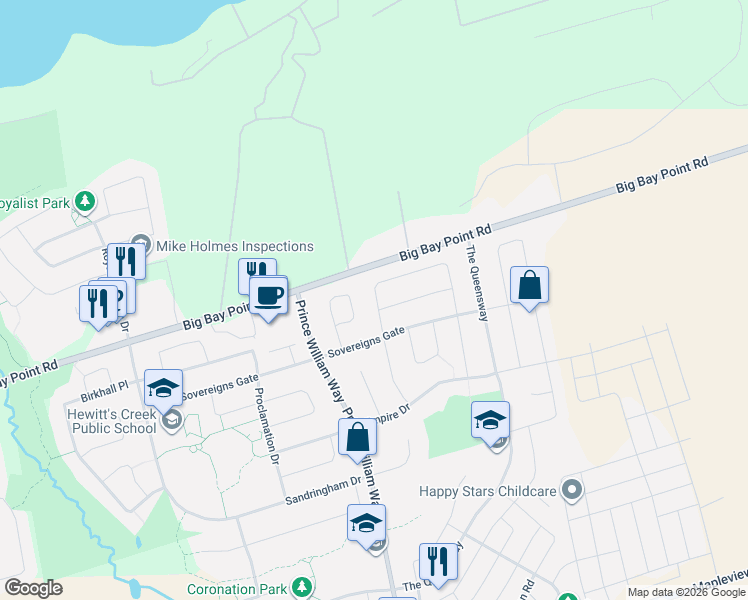 map of restaurants, bars, coffee shops, grocery stores, and more near in Barrie