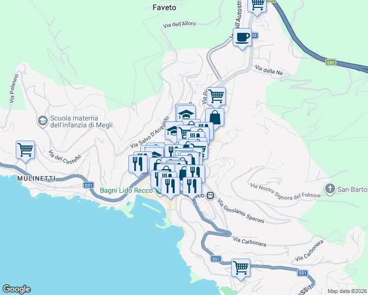 map of restaurants, bars, coffee shops, grocery stores, and more near 1 Via Amalfi in Recco