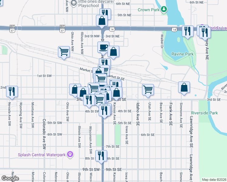 map of restaurants, bars, coffee shops, grocery stores, and more near 231 Kansas Avenue Southeast in Huron