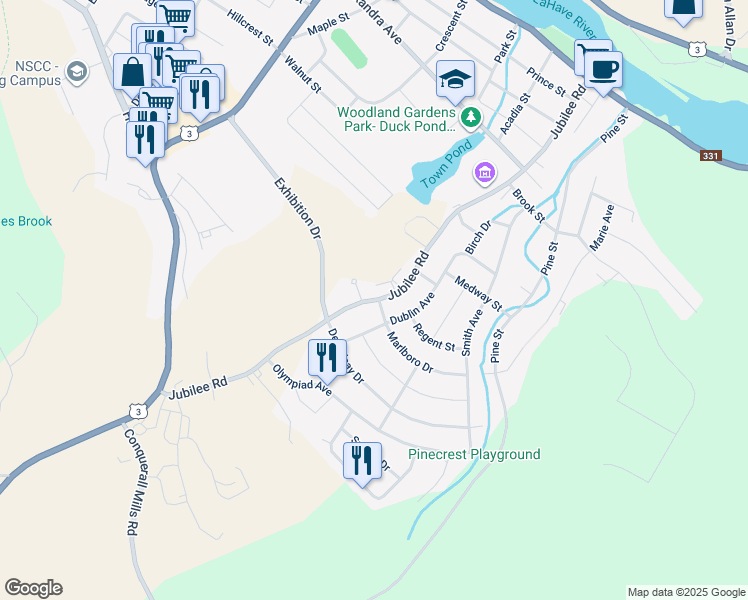 map of restaurants, bars, coffee shops, grocery stores, and more near 173 Jubilee Road in Bridgewater