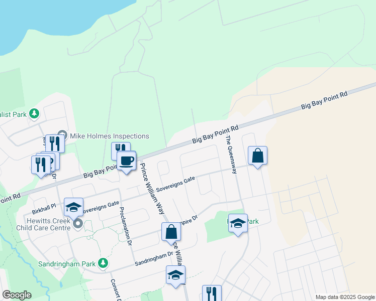 map of restaurants, bars, coffee shops, grocery stores, and more near in Barrie
