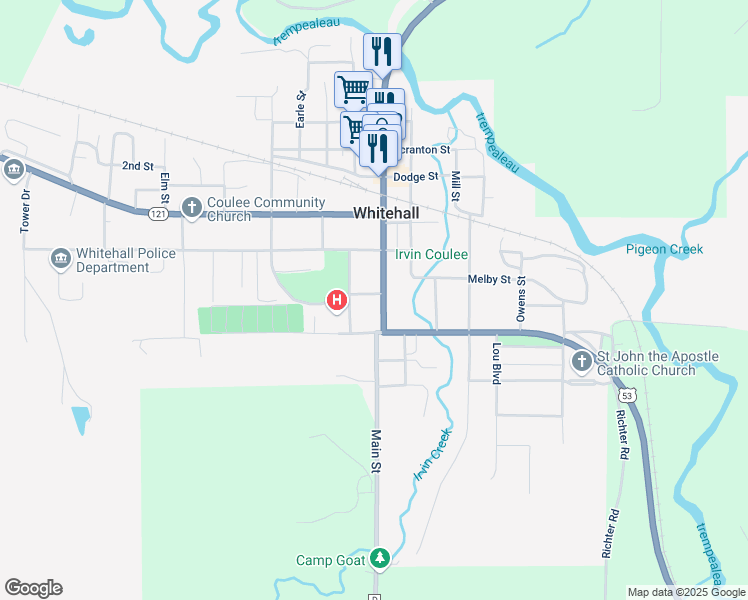 map of restaurants, bars, coffee shops, grocery stores, and more near 36137 Main Street in Whitehall