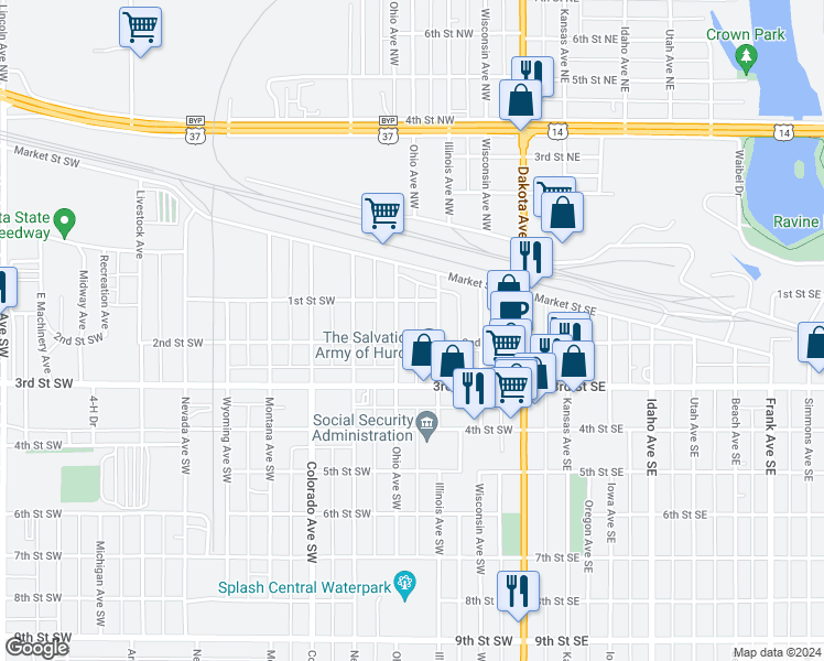 map of restaurants, bars, coffee shops, grocery stores, and more near 104 Ohio Avenue Southwest in Huron