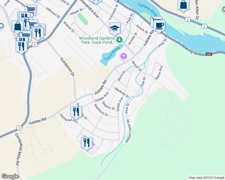 map of restaurants, bars, coffee shops, grocery stores, and more near 6 Medway Street in Bridgewater