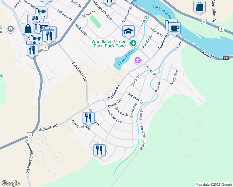 map of restaurants, bars, coffee shops, grocery stores, and more near 6 Duke Street in Bridgewater