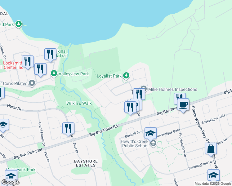 map of restaurants, bars, coffee shops, grocery stores, and more near in Barrie