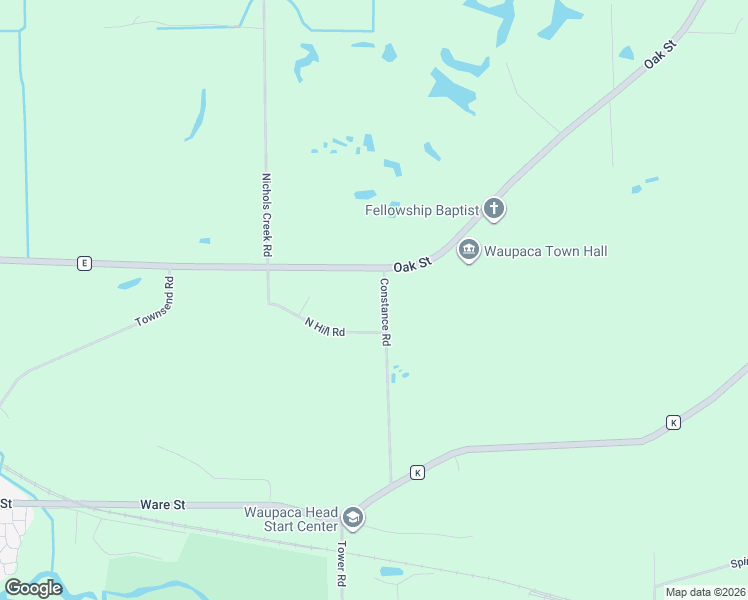 map of restaurants, bars, coffee shops, grocery stores, and more near N3442 County Highway E in Waupaca