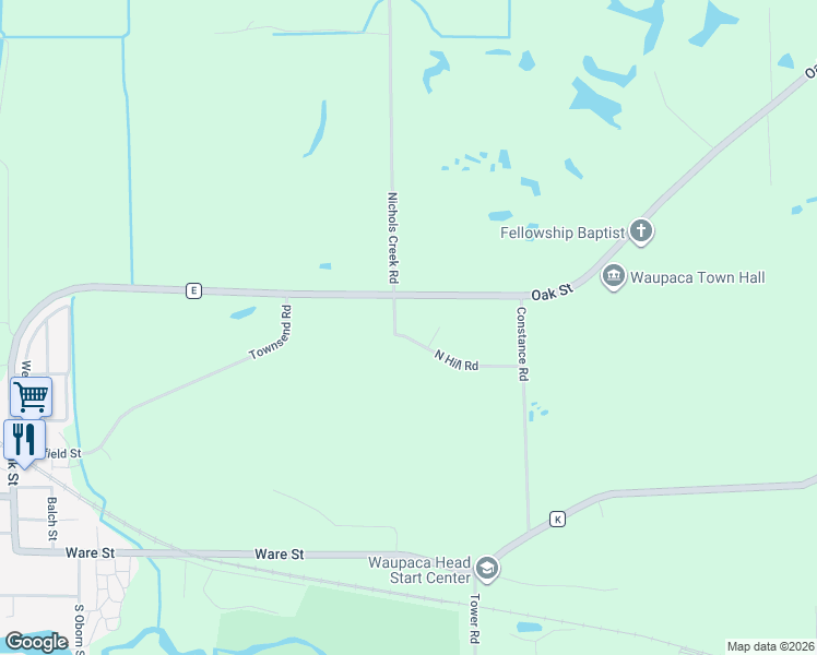 map of restaurants, bars, coffee shops, grocery stores, and more near in Waupaca County