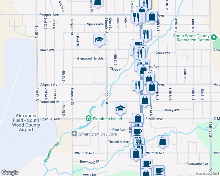 map of restaurants, bars, coffee shops, grocery stores, and more near 3211 Lincoln St in Wisconsin Rapids