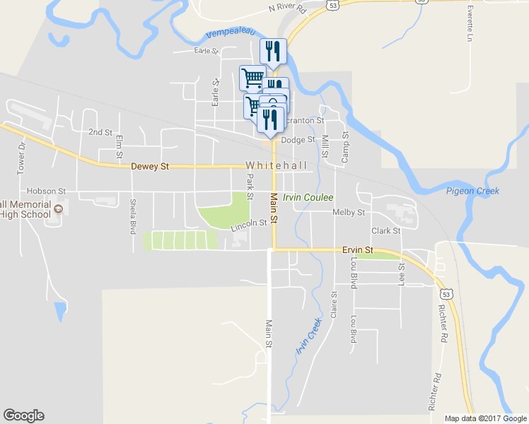 map of restaurants, bars, coffee shops, grocery stores, and more near 36137 Main Street in Whitehall