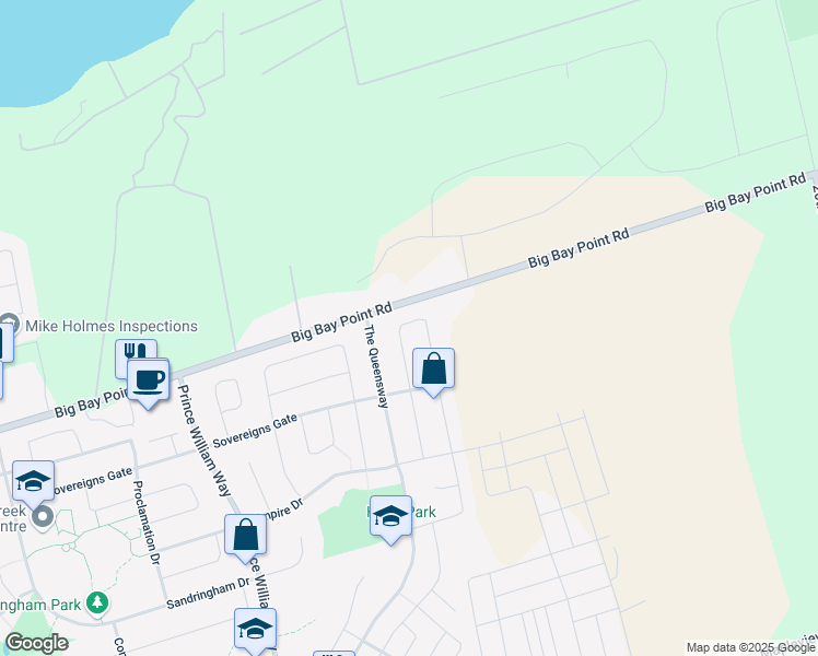 map of restaurants, bars, coffee shops, grocery stores, and more near 31 Versailles Crescent in Barrie