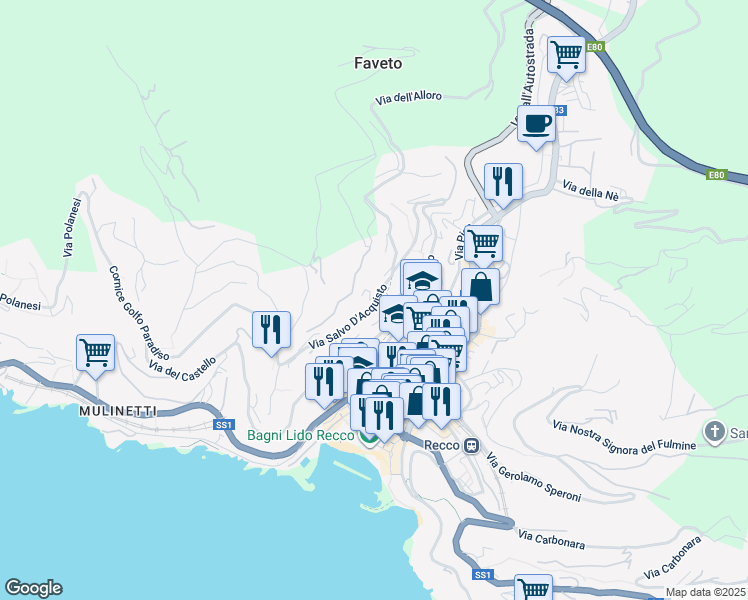 map of restaurants, bars, coffee shops, grocery stores, and more near 1 Via Privata Bellavista in Recco