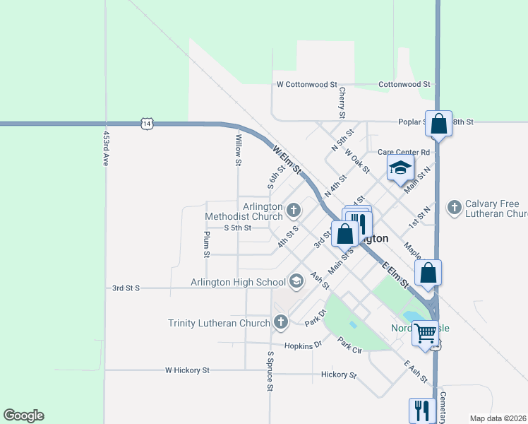 map of restaurants, bars, coffee shops, grocery stores, and more near 205 Willow Street in Arlington