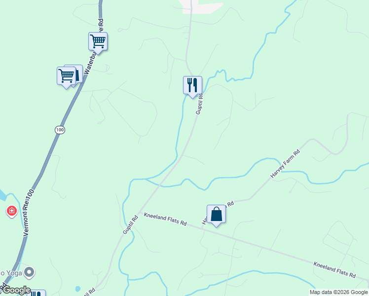 map of restaurants, bars, coffee shops, grocery stores, and more near 1211 Guptil Road in Waterbury Center