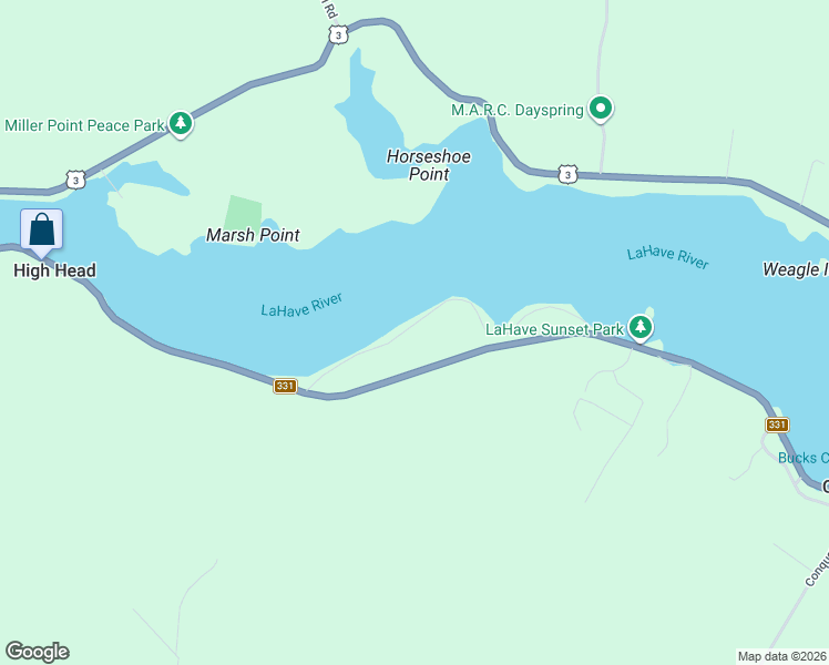 map of restaurants, bars, coffee shops, grocery stores, and more near 752 Nova Scotia 331 in Conquerall Bank